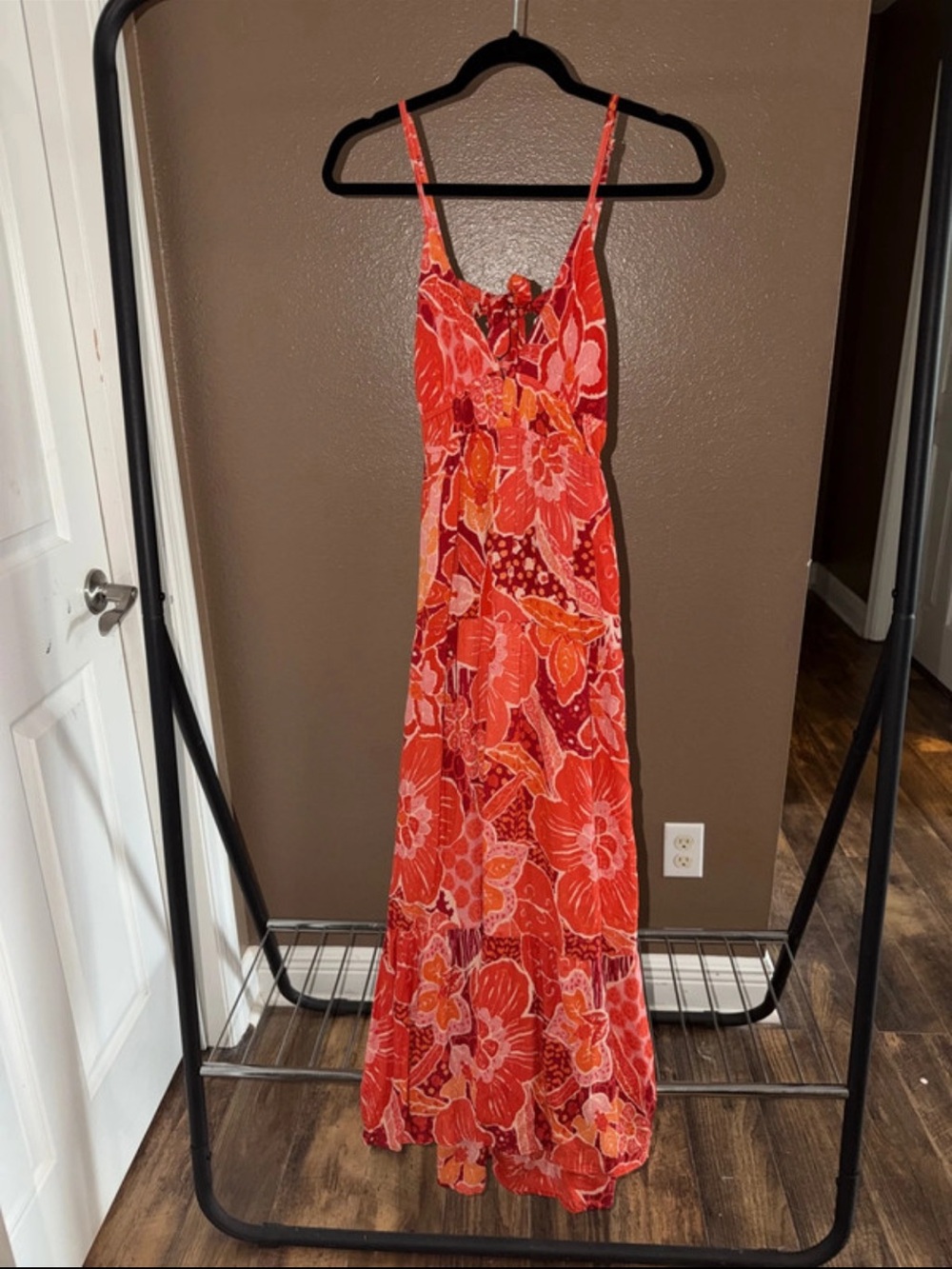 Angie Red Orange Floral Maxi Dress - Picture 1 of 4